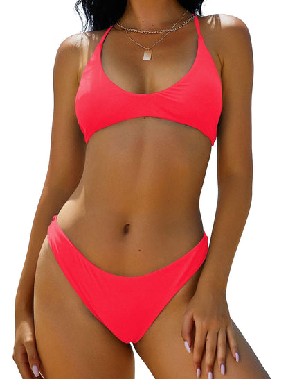 HOTZAFUL Women's Tie Back Padded High Cut Bralette Bikini Set Two Piece Swimsuit