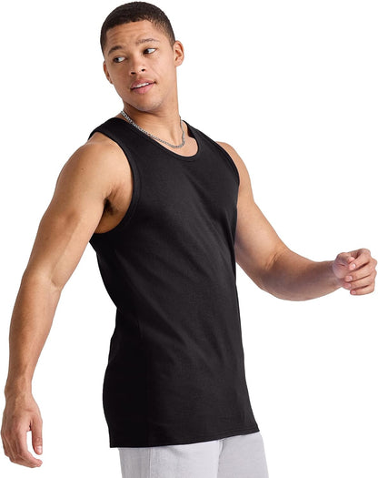 HOTHanes Men's Essentials Tank Top Pack, Midweight Cotton Tanks, Sleeveless Shirts, 3-Pack