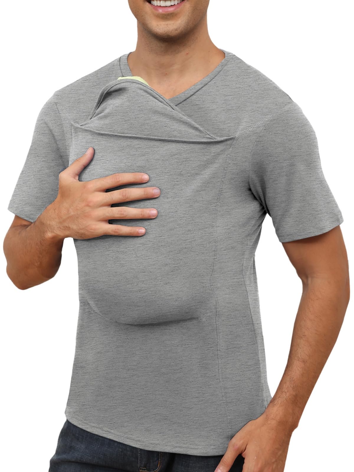 HOTMens Baby Carrier Shirt Dad Shirt for Men Short Sleeve Pocket Tee Shirts | New Dad Gifts T-Shirt Baby Wearing Skin to Skin Shirts