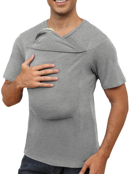 HOTMens Baby Carrier Shirt Dad Shirt for Men Short Sleeve Pocket Tee Shirts | New Dad Gifts T-Shirt Baby Wearing Skin to Skin Shirts