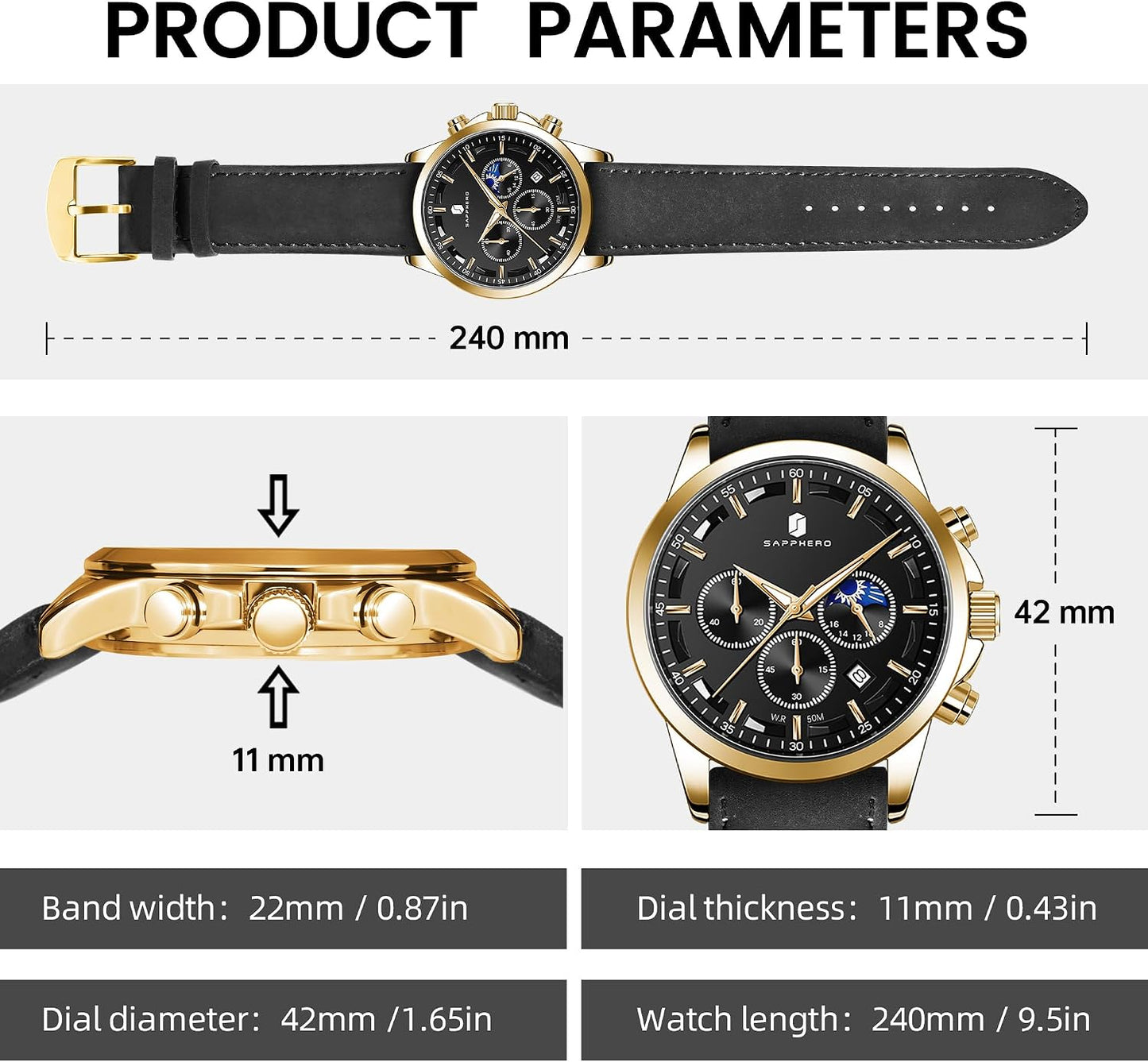 HOTBENYAR Mens Watches Analog Quartz Chronograph Waterproof Wrist Watches for Men Fashion Business Work Casual Sport Designer Dress Watch with Calendar Elegant Gifts for Men