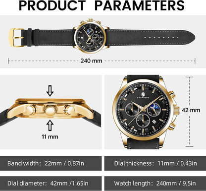 HOTBENYAR Mens Watches Analog Quartz Chronograph Waterproof Wrist Watches for Men Fashion Business Work Casual Sport Designer Dress Watch with Calendar Elegant Gifts for Men