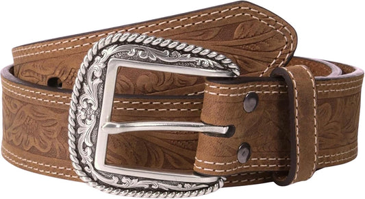 HOTARIAT Men's Leather Floral Embossed Belt