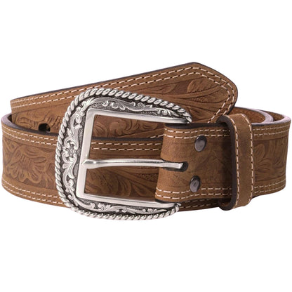 HOTARIAT Men's Leather Floral Embossed Belt
