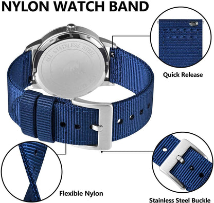 HOTBISONSTRAP Men’s Nylon Watch Bands, Two-Piece Military Watch Straps, Quick Release, Brushed Buckle, Band Width 18mm 19mm 20mm 22mm