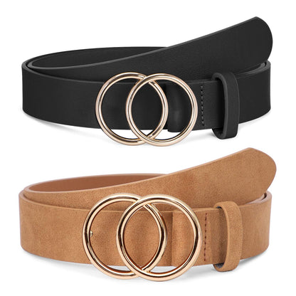 HOTSUOSDEY Women Leather Belt Fashion Double O-Ring Soft Faux Leather Waist Belts For Jeans Dress