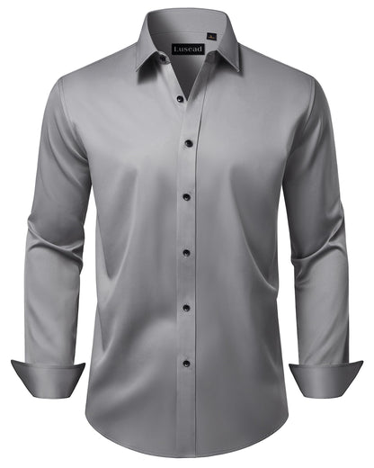 HOTMen's Dress Shirts Long Sleeve Stretch Wrinkle Free Wedding Formal Business Button Down Shirt