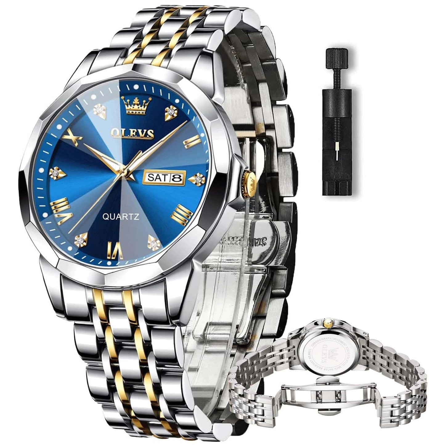 HOTOLEVS Mens Watches Luxury Business Analog Quartz Watches for Men with Stainless Steel Dress Date Waterproof Luminous Wrist Watches | Luxury Rectangle Face Tonneau Silver or Gold Stainless Steel Dress Watches for Men Roman Numerals with Black/Blue/White