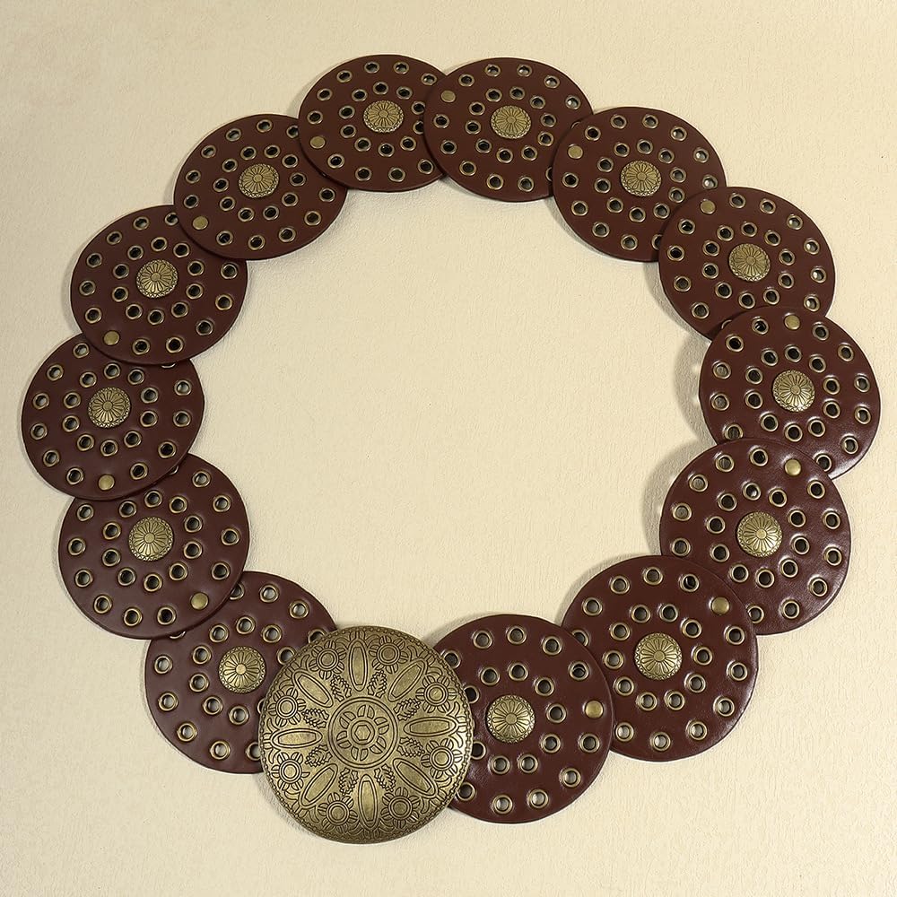 HOTWide Vintage PU-Leather Western-Disc-Concho-Belt Women Boho Cowgirl-Belt