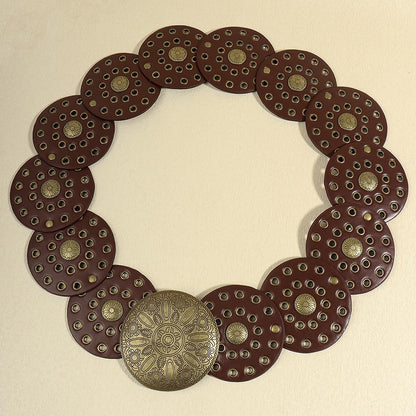 HOTWide Vintage PU-Leather Western-Disc-Concho-Belt Women Boho Cowgirl-Belt