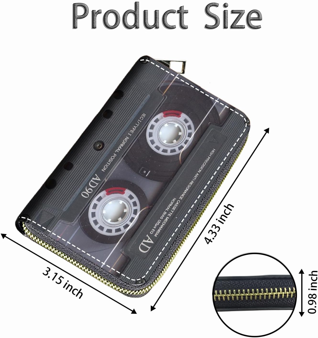 HOTCredit Card Holder Wallets for Women, Small RFID Wallet Slim Leather Card Organizer Case with Zipper, Retro Music Cassette