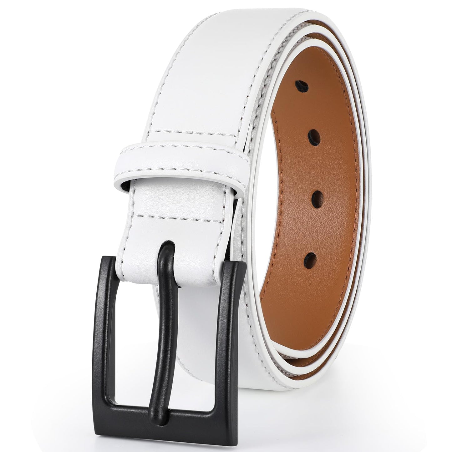 HOTXZQTIVE TSA Belt For Men Metal Free Dress Belts Hypoallergenic Leather Belt With Black Buckle Nickle Free