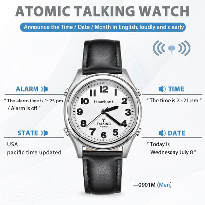 HOTHearkent Atomic American English Talking Watch Speaks Clear and Loud Time, Date and Alarm time Stretch Band is Best Gift for Senior,Visually impaired, or Blind People