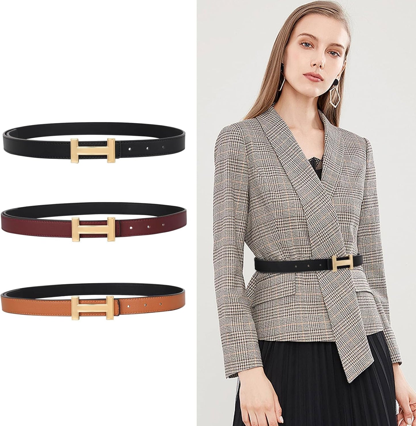 HOTRelang Women's Belts with Gold Buckle, Fashion Waist Band, Elegant Ladies' Belt, Gift for Women