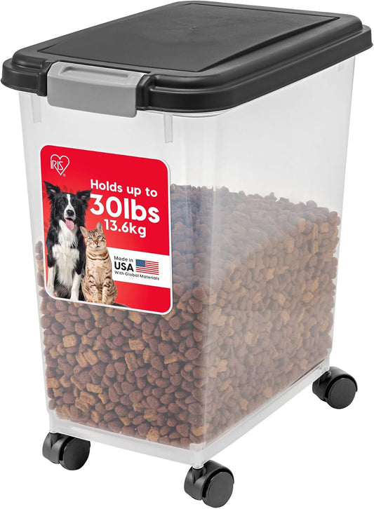 HOTIRIS USA Dog Food Storage Container, Airtight, 30 lb Capacity, Wheels | Airtight seal keeps kibble, bird seed, and pet food fresh while wheels provide easy mobility around the home.