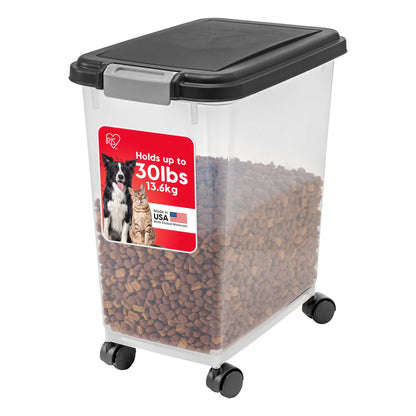 HOTIRIS USA Dog Food Storage Container, Airtight, 30 lb Capacity, Wheels | Airtight seal keeps kibble, bird seed, and pet food fresh while wheels provide easy mobility around the home.