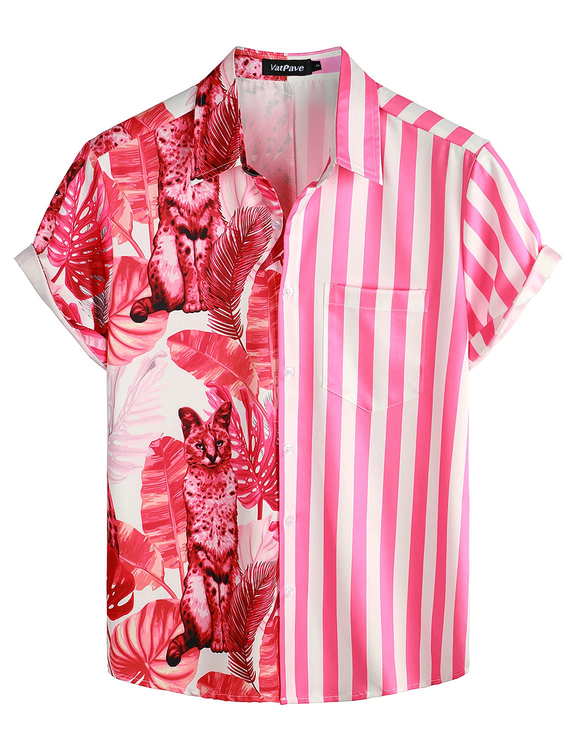HOTVATPAVE Mens Hawaiian Flamingo Shirt Casual Tropical Summer Beach Shirts | Animal Print, Button Down Short Sleeve, Stylish, Untucked, Vacation, Floral, Cruise, Date, Party, Rave, Concert, Pocket