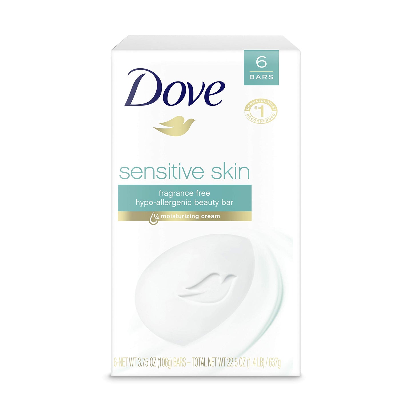 HOTDove Beauty Bar Soap Sensitive, 8 Bars for Sensitive Skin, Fragrance Free and Hypoallergenic 3.75 oz