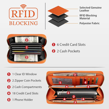 HOTXINNSTAR 2 Pack Women's Wallet RFID Blocking Leather Zip Around Large Capacity Card Holder Ladies Phone Clutch Long Purse Wristlet