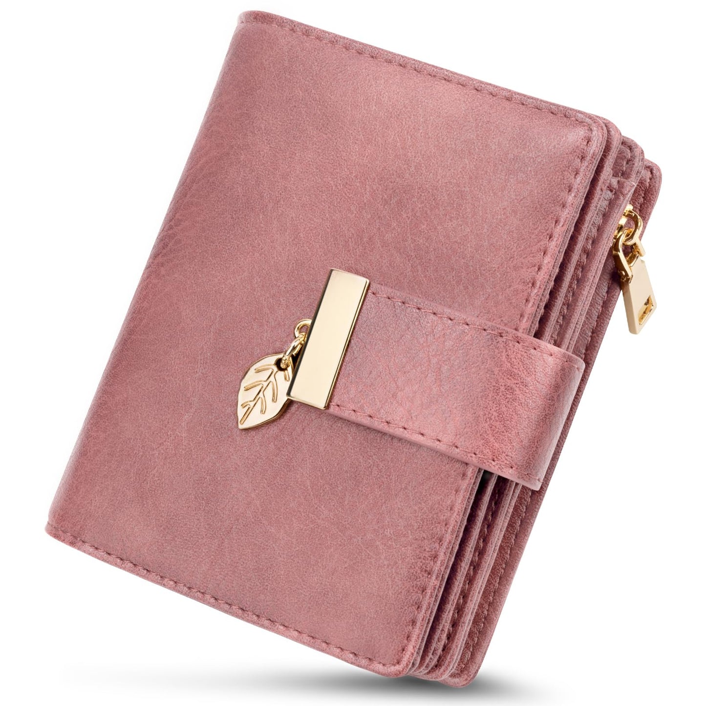 HOTHUANLANG Small Wallets for Women Rfid Blocking Leather Bifold Credit Card Holder Ladies Wallet Zipper Pocket with ID Window