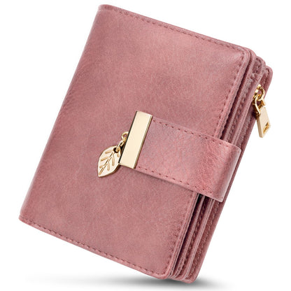 HOTGenuine Leather Wallet for Women RFID Blocking Bifold with Zipper Pocket & ID Window (Dark Brown)