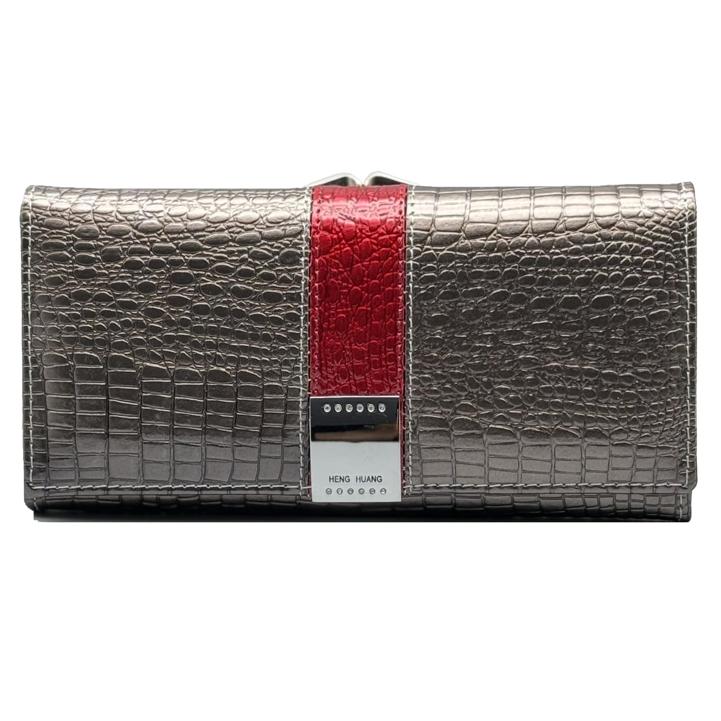 HOTWomen's Long Leather Wallet, Black Burgundy Multi-Color | Credit Card Purse, Trifold, Genuine Leather, Clutch