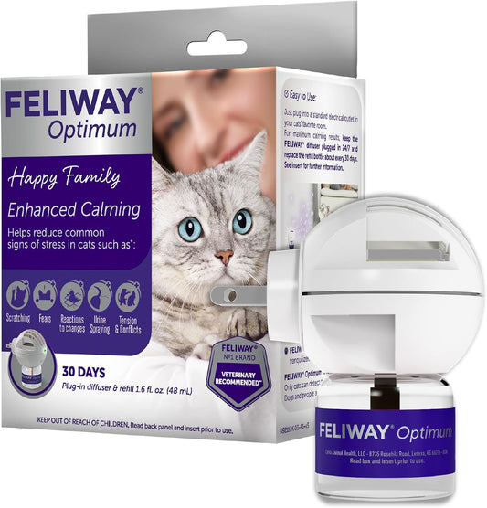 HOTFELIWAY Optimum Cat Calming Pheromone Diffuser Kit | Advanced Support to Help Reduce Urine Spraying, Scratching, Fighting & Hiding Due to Stress. 30-Day Diffuser Supply