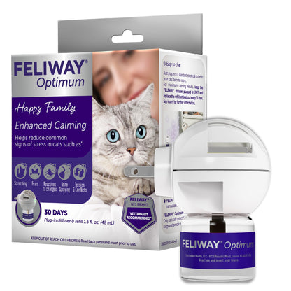 HOTFELIWAY Optimum Cat Calming Pheromone Diffuser Kit | Advanced Support to Help Reduce Urine Spraying, Scratching, Fighting & Hiding Due to Stress. 30-Day Diffuser Supply