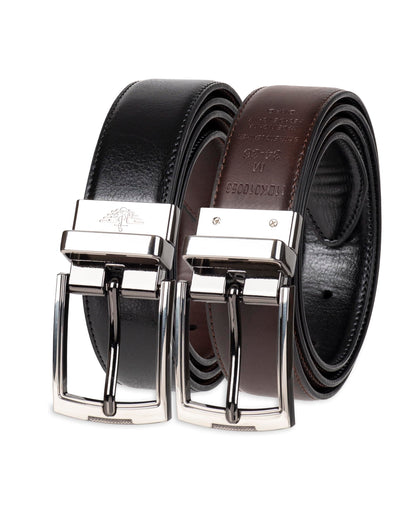 HOTDOCKERS Men's Two-in-one Reversible Rotative Buckle Everyday Casual Dress Belt (Regular and Big & Tall Sizing)