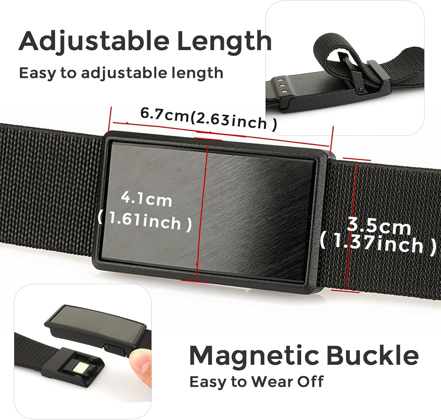 HOTMens Magnetic Belt 1.38" Wide Quick Release Metal Buckle Elastic Nylon Webbing Stretchable Golf Belts