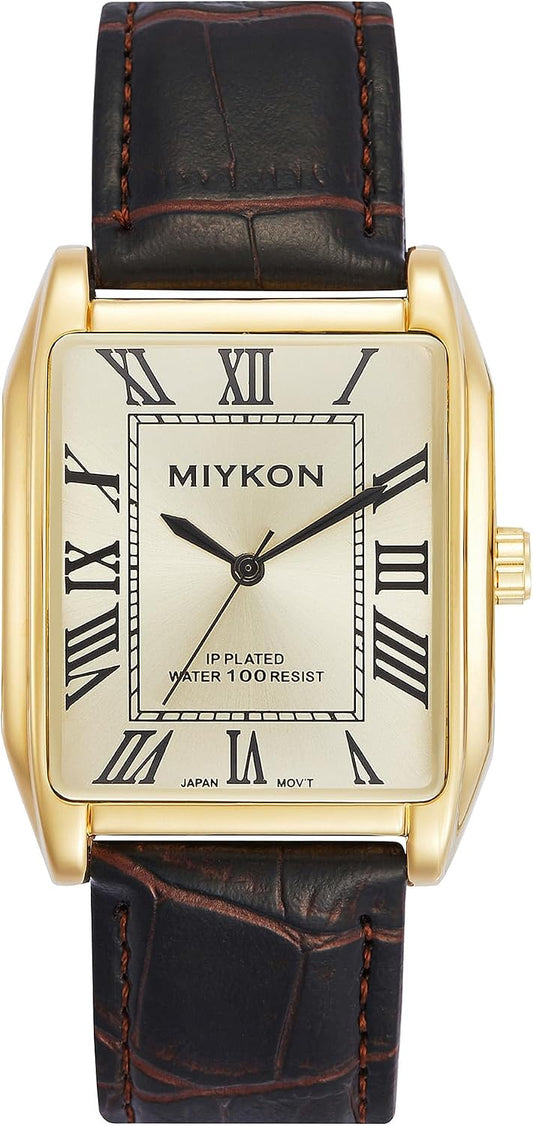HOTMiykon Vintage Watches for Men – Classic Tank Square Analog Watch with Genuine Leather Wrist Strap, Mens Dress Watches – Japanese Quartz, Waterproof to 100ft