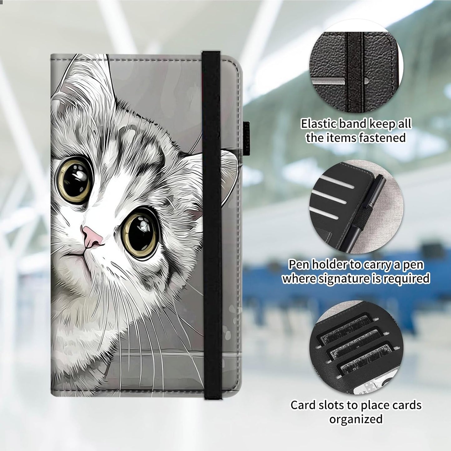 HOTCheckbook Cover for Men Women PU Leather Slim Check Book Holder Covers Wallet Case with Card Slots Duplicate Checks Card Pen Holder with RFID Blocking & Elastic Strap,Cute A Cat
