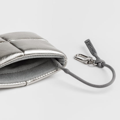 HOTComfyable Cute Puffy Coin Purse Pouch Change Holder For Women, Small Organizer with Hidden Lanyard, Magnetic Closure, Water-repellent, Storage for Coins, Airpods, Lipstick, Card, Silver