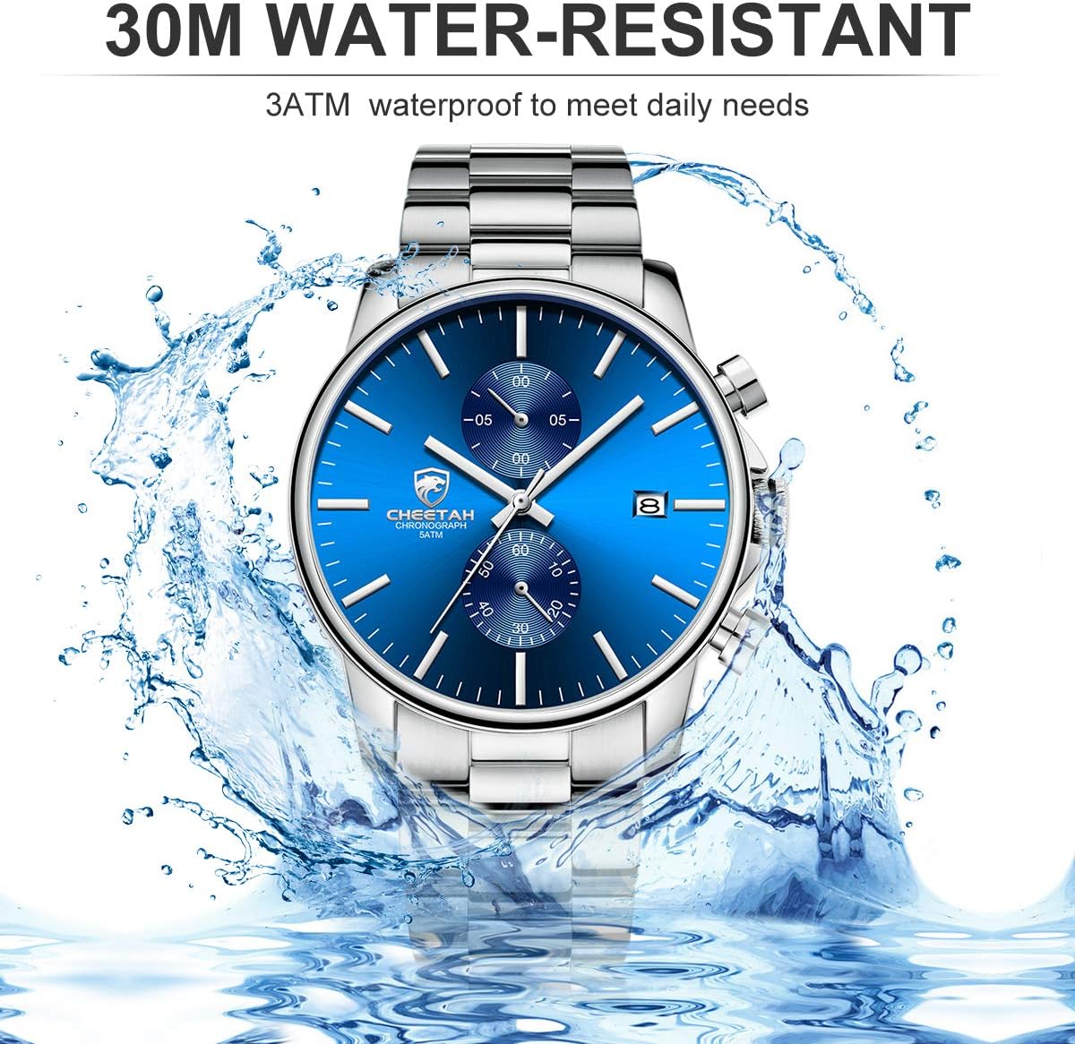 HOTGOLDEN HOUR Fashion Business Mens Watches with Stainless Steel Waterproof Chronograph Quartz Watch for Men, Auto Date
