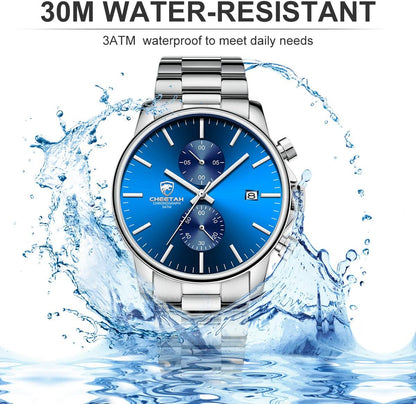 HOTGOLDEN HOUR Fashion Business Mens Watches with Stainless Steel Waterproof Chronograph Quartz Watch for Men, Auto Date