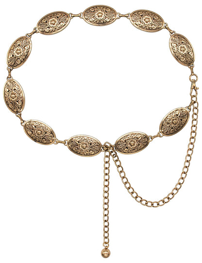 HOTTOPACC Western Metal Concho Belt for Women Cowgirl Chain Belts for Dresses Jeans Country Concert Outfit