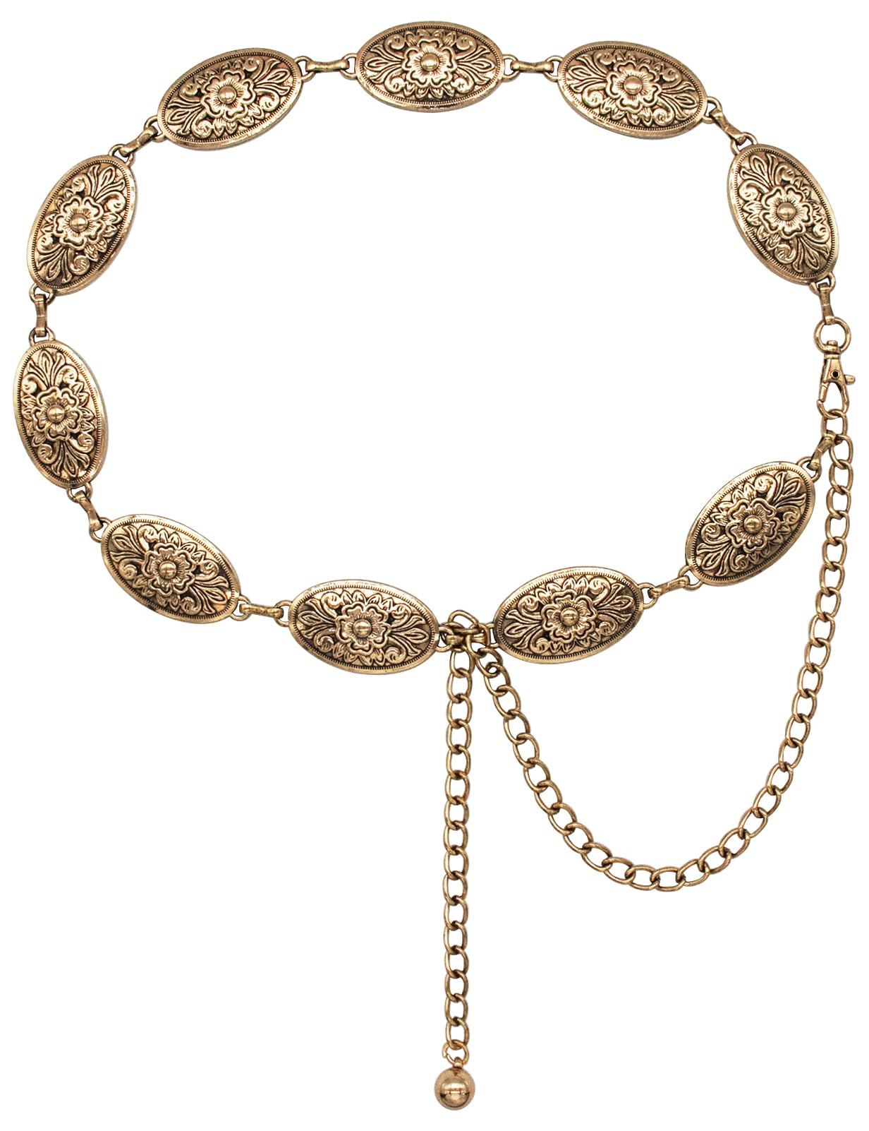 HOTTOPACC Western Metal Concho Belt for Women Cowgirl Chain Belts for Dresses Jeans Country Concert Outfit