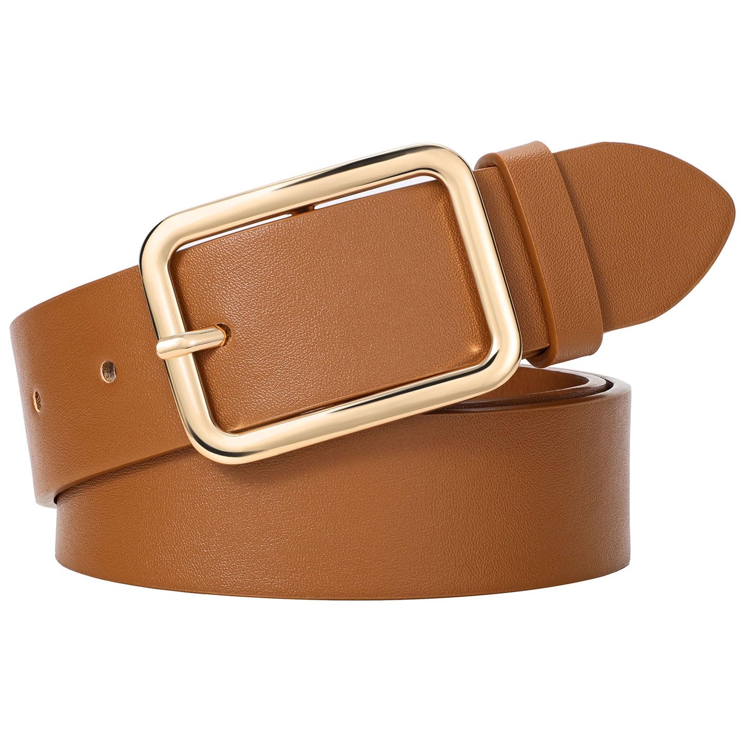 HOTWERFORU Women Classic Black Leather Belt With Square Silver Buckle For Jeans Pants,1.3" width