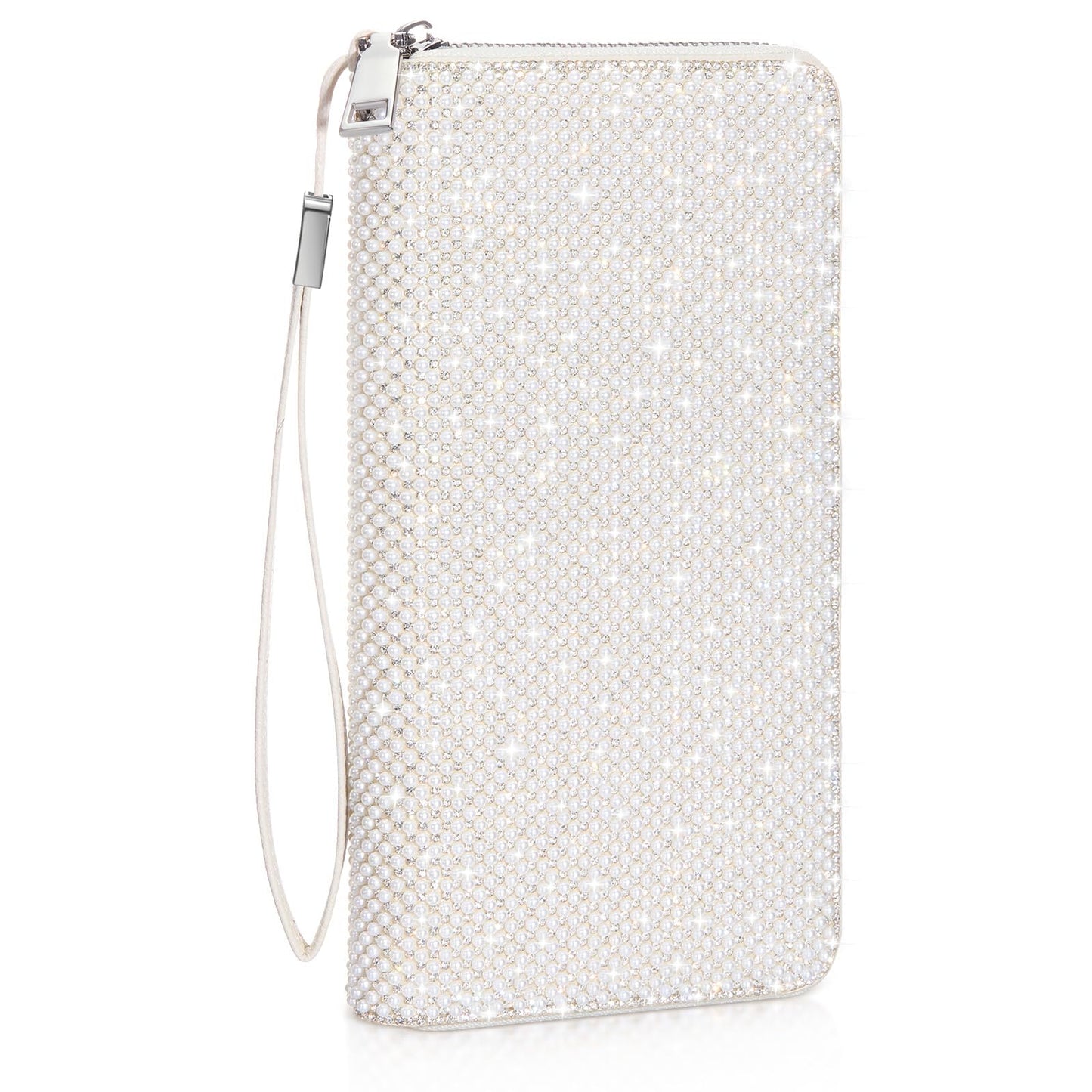 HOTMotiMind Silver Bling Gift Glitter Sparkly Wallet for Women Rhinestone/Pearl Wallet RFID Blocking Phone Purse Gifts for Mother's Day (Rhinestones)