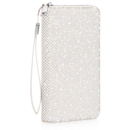 HOTMotiMind Silver Bling Gift Glitter Sparkly Wallet for Women Rhinestone/Pearl Wallet RFID Blocking Phone Purse Gifts for Mother's Day (Rhinestones)
