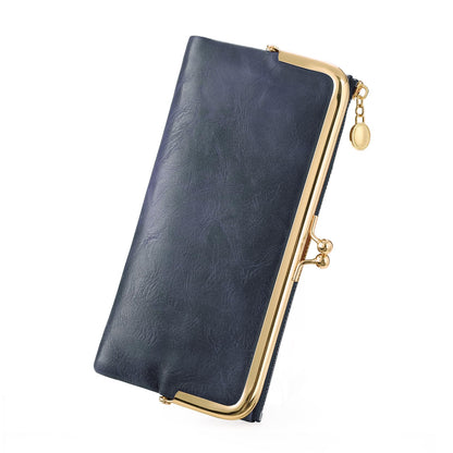 HOTGOIACII Womens Wallet Kiss Lock Bifold Leather Wallets for Women Green | Vintage Wallet for Women,Ladies Clutch Purse,Women's Card Holder Wallet with Zipper
