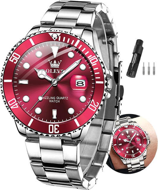 HOTOLEVS Watches Men Waterproof Luxury Big Face Mens Watch Stainless Steel Day Date Quartz Analog Dress Watches for Men Luminous Reloj para Hombres (Green/Blue/Black/Gold)