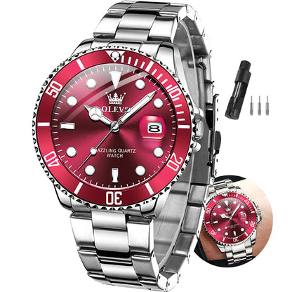 HOTOLEVS Watches Men Waterproof Luxury Big Face Mens Watch Stainless Steel Day Date Quartz Analog Dress Watches for Men Luminous Reloj para Hombres (Green/Blue/Black/Gold)