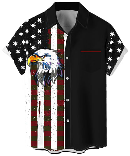 HOTWHO IN SHOP Men's 4th of July American Flag Patriotic Shirts Short Sleeve Button Up USA Memorial Day Shirts