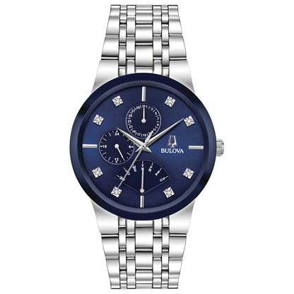 HOTBulova Men's Multi-Function 3-Hand Quartz Watch with Diamond Dial, Edge to Edge Crystal