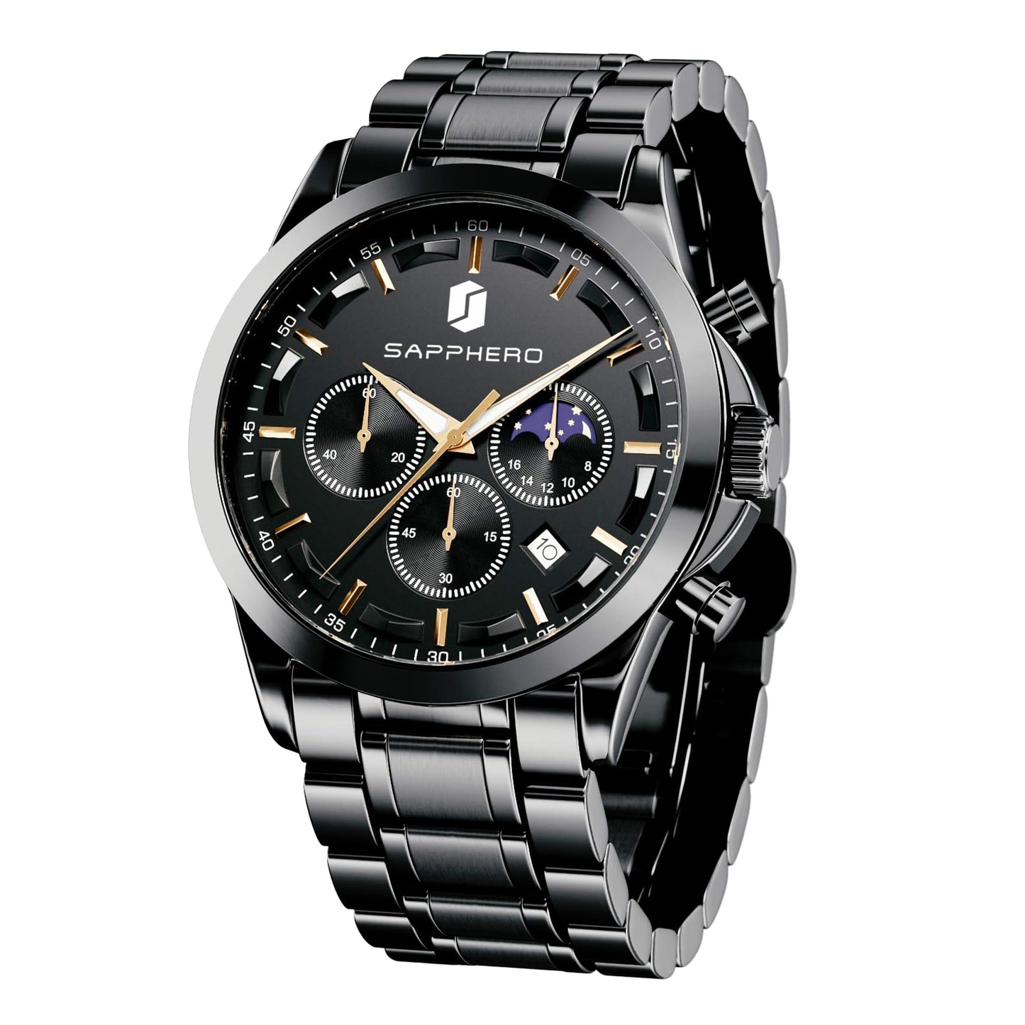 HOTSAPPHERO Men's Watches Stainless Steel Chronograph Waterproof Quartz-Business Casual Dress Watch for Men Luminous Date Gold/Silver/Black Design-Easy-to-Read Luxury Dial-Leather Unique Elegant Gift