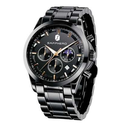HOTSAPPHERO Men's Watches Stainless Steel Chronograph Waterproof Quartz-Business Casual Dress Watch for Men Luminous Date Gold/Silver/Black Design-Easy-to-Read Luxury Dial-Leather Unique Elegant Gift