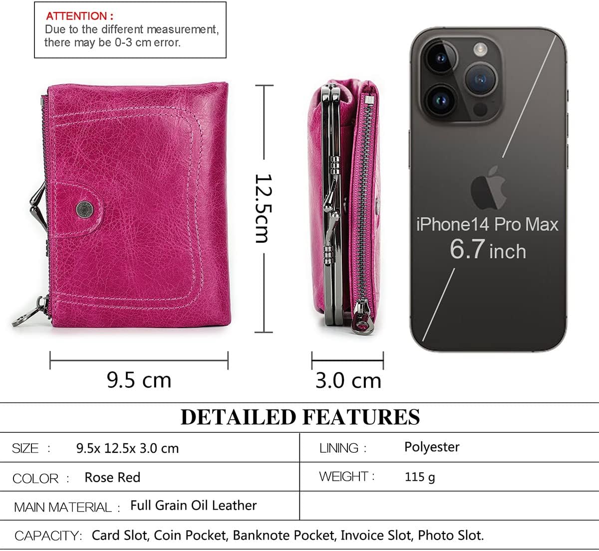 HOTCONTACTS Womens Kiss Lock Wallet Leather Small Zipper Coin Purse for Women Bifold Rfid Clasp Wallet Card Holder with Photo Window