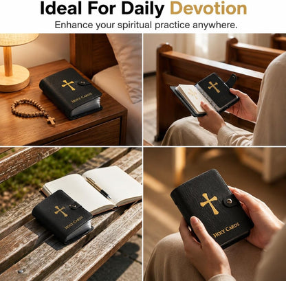HOT4 Pcs Prayer Card Holder Carrying Each Case Hold To 40 Holy Card Holder Case Faux Leather With Snap Closure Holy Bag Organizer For Religious Prayer