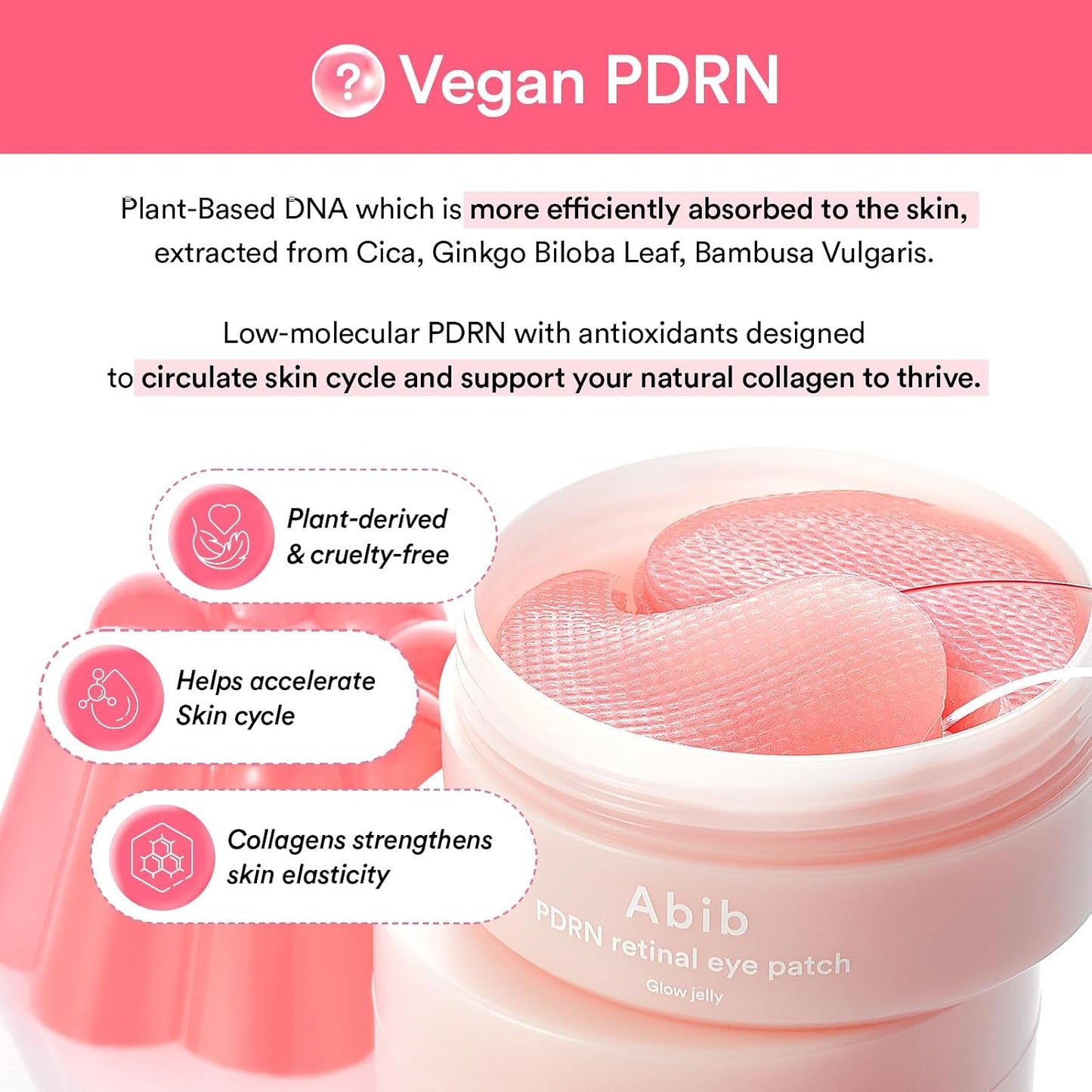 HOTAbib PDRN Retinal Eye Patches for Rejuvenating & Puffy Eyes with Glow Jelly, Niacinamide, 60 Count, Korean Skin Care